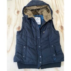 Women's American Eagle Y2K Inspired  Puffer coat Vest  Size Large Navy Fur